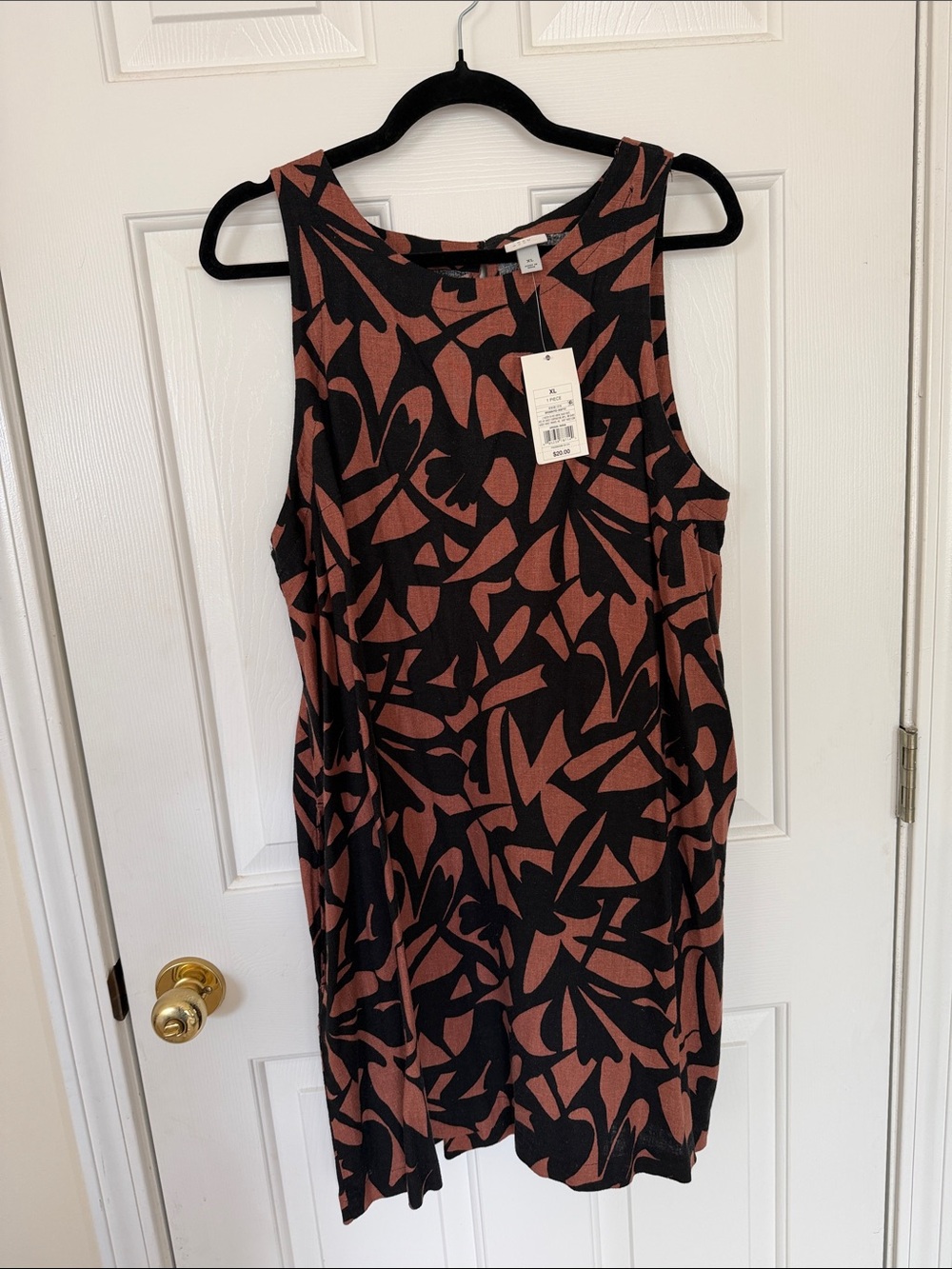 a new day Black and Brown/Rust Abstract-Leaf Mini Dress